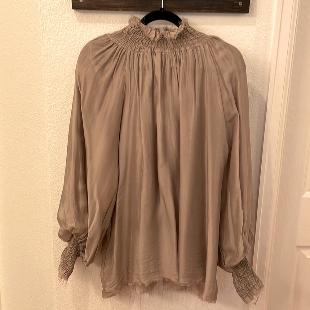 nwt raw silk blend turtleneck blouse